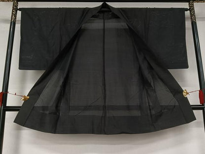 平和屋着物▽男性　羽織　スリーシーズン　春夏秋　塵除け　黒地　ロング丈　正絹　逸品　AABL0585jh