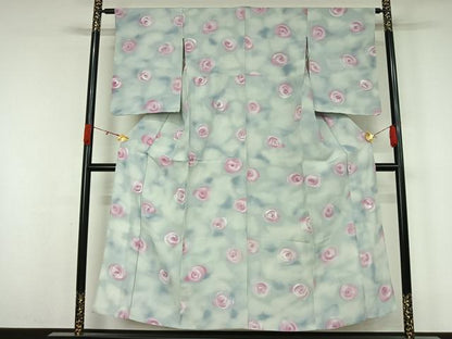 平和屋着物▽上質な小紋　単衣　丸文　ろうけつ染め　暈し染め　正絹　逸品　未使用　AABL0586jh