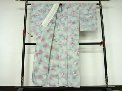 平和屋着物▽上質な小紋　単衣　丸文　ろうけつ染め　暈し染め　正絹　逸品　未使用　AABL0586jh