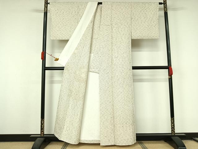 平和屋着物▽髭紬　単衣　横段文　正絹　逸品　AABL0587jh