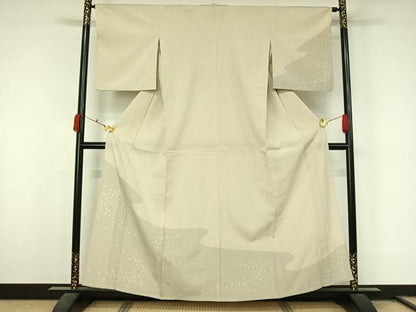 平和屋着物▽訪問着　本塩沢　単衣　舞花文　正絹　逸品　AABL0588jh