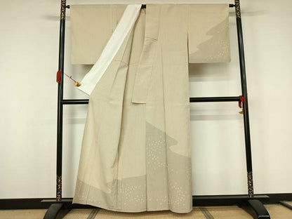 平和屋着物▽訪問着　本塩沢　単衣　舞花文　正絹　逸品　AABL0588jh