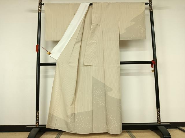 平和屋着物▽訪問着　本塩沢　単衣　舞花文　正絹　逸品　AABL0588jh