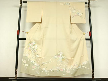 平和屋着物▽訪問着　単衣　草花文　金彩　正絹　逸品　AABL0592jh