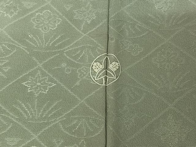 平和屋着物▽上質な色無地　単衣　草花地紋　蕎麦切色　正絹　逸品　AABL0595jh