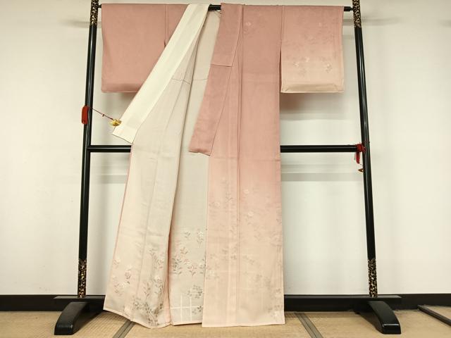 平和屋着物▽訪問着　無双　紗袷　紗×絽　草花文　銀彩　正絹　逸品　AABL0596jh
