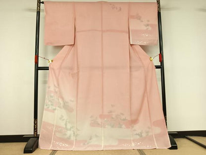 平和屋着物▽訪問着　無双　紗袷　紗×絽　草花文　銀彩　ロング丈　正絹　逸品　AABL0598jh