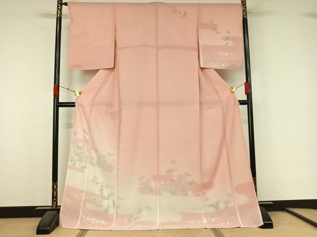 平和屋着物▽訪問着　無双　紗袷　紗×絽　草花文　銀彩　ロング丈　正絹　逸品　AABL0598jh