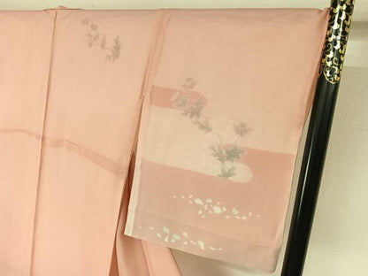 平和屋着物▽訪問着　無双　紗袷　紗×絽　草花文　銀彩　ロング丈　正絹　逸品　AABL0598jh