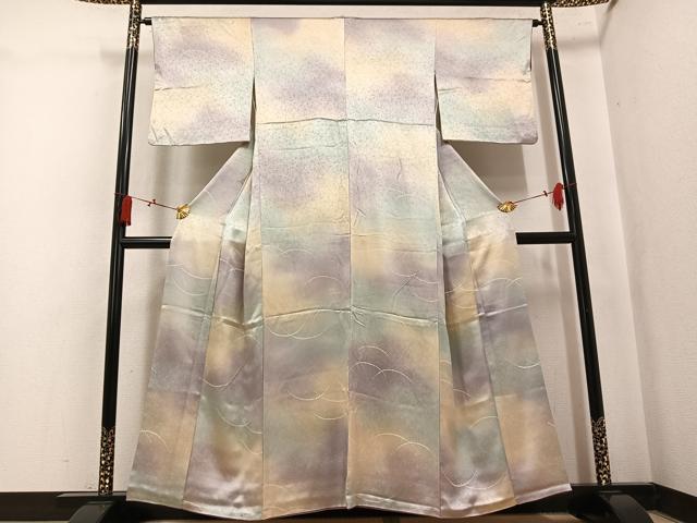 平和屋着物●上質な小紋　芝　暈し染め　正絹　逸品　AABL0601ph