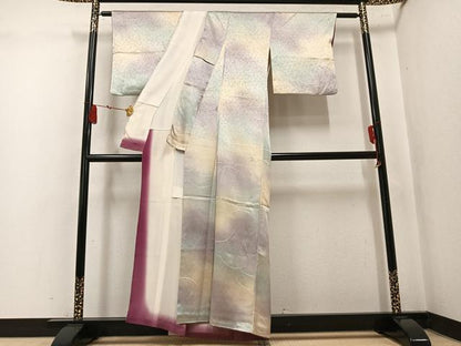 平和屋着物●上質な小紋　芝　暈し染め　正絹　逸品　AABL0601ph