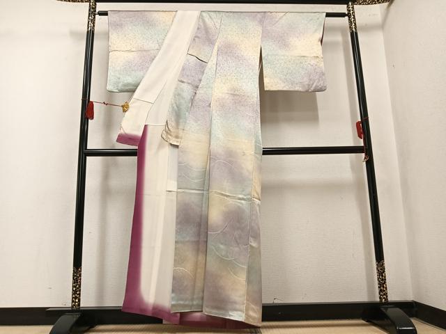 平和屋着物●上質な小紋　芝　暈し染め　正絹　逸品　AABL0601ph