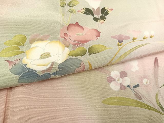 平和屋着物●訪問着　友禅　作家物　枝花文　暈し染め　正絹　逸品　AABL0603ph