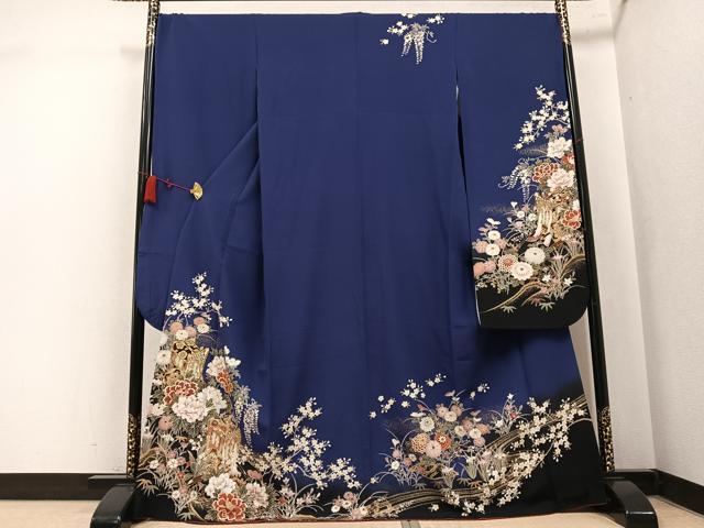 平和屋着物●豪華振袖　駒刺繍　御所車花文　暈し染め　金彩　正絹　逸品　AABL0605ph