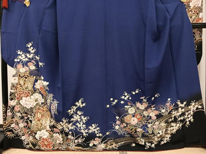 平和屋着物●豪華振袖　駒刺繍　御所車花文　暈し染め　金彩　正絹　逸品　AABL0605ph