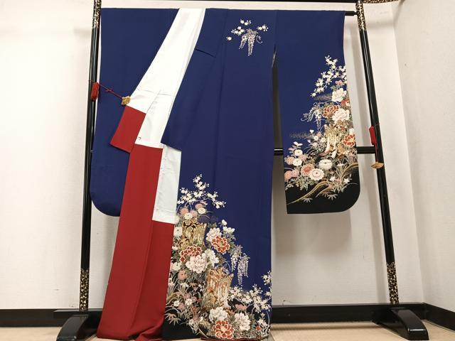 平和屋着物●豪華振袖　駒刺繍　御所車花文　暈し染め　金彩　正絹　逸品　AABL0605ph