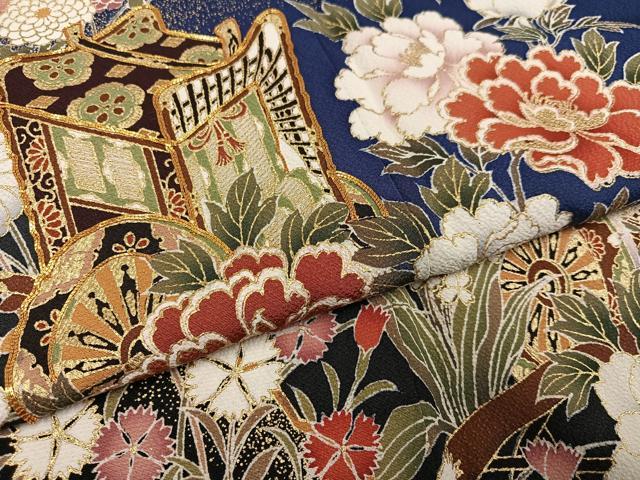 平和屋着物●豪華振袖　駒刺繍　御所車花文　暈し染め　金彩　正絹　逸品　AABL0605ph