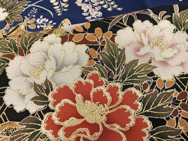 平和屋着物●豪華振袖　駒刺繍　御所車花文　暈し染め　金彩　正絹　逸品　AABL0605ph