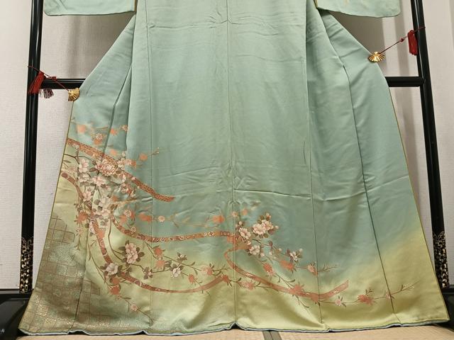 平和屋着物●訪問着　駒刺繍　枝花文　暈し染め　金彩　正絹　逸品　AABL0606ph