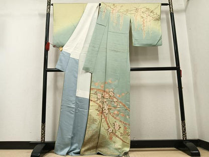 平和屋着物●訪問着　駒刺繍　枝花文　暈し染め　金彩　正絹　逸品　AABL0606ph