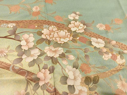 平和屋着物●訪問着　駒刺繍　枝花文　暈し染め　金彩　正絹　逸品　AABL0606ph