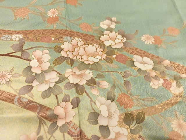 平和屋着物●訪問着　駒刺繍　枝花文　暈し染め　金彩　正絹　逸品　AABL0606ph