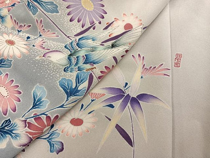 平和屋着物●色留訪問着　作家物　花鳥文　暈し染め　正絹　逸品　AABL0607ph