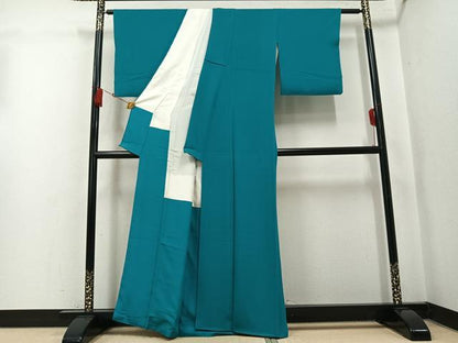 平和屋着物●ファッションデザイナー 花井幸子　色無地　納戸色　正絹　逸品　AABL0611ph