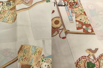 平和屋着物●長襦袢　無双仕立て　誰が袖扇面冊子花文　正絹　逸品　AABL0616ph