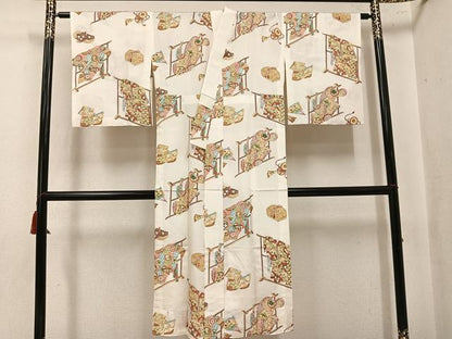 平和屋着物●長襦袢　無双仕立て　誰が袖扇面冊子花文　正絹　逸品　AABL0616ph