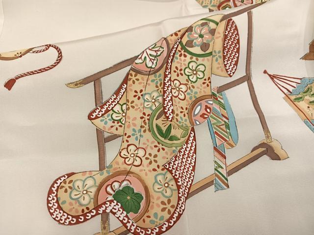 平和屋着物●長襦袢　無双仕立て　誰が袖扇面冊子花文　正絹　逸品　AABL0616ph