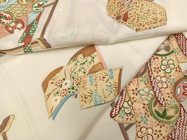 平和屋着物●長襦袢　無双仕立て　誰が袖扇面冊子花文　正絹　逸品　AABL0616ph