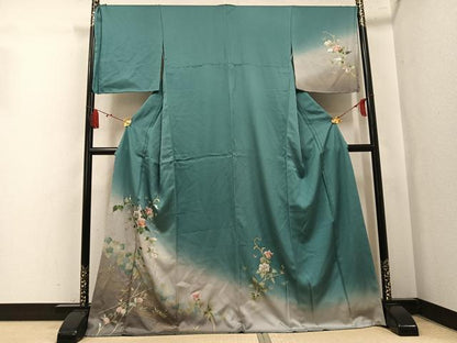 平和屋着物●訪問着　枝花文　暈し染め　金銀彩　正絹　逸品　未使用　AABL0618ph