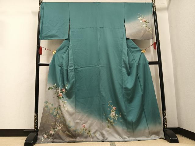 平和屋着物●訪問着　枝花文　暈し染め　金銀彩　正絹　逸品　未使用　AABL0618ph