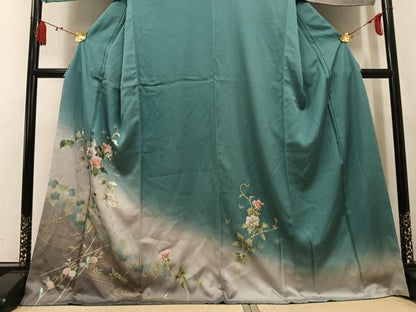 平和屋着物●訪問着　枝花文　暈し染め　金銀彩　正絹　逸品　未使用　AABL0618ph