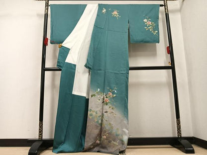 平和屋着物●訪問着　枝花文　暈し染め　金銀彩　正絹　逸品　未使用　AABL0618ph