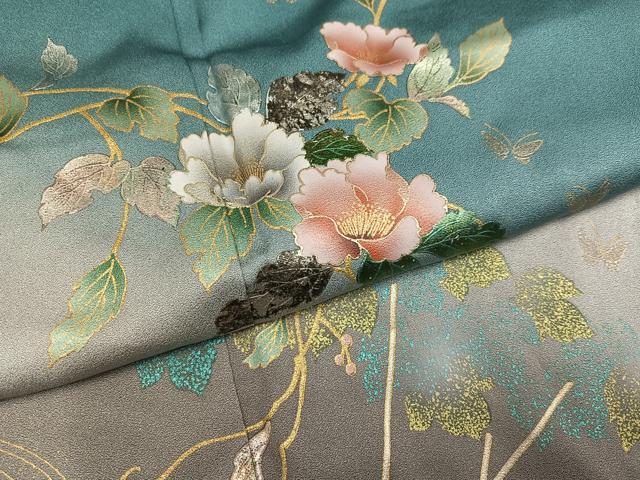 平和屋着物●訪問着　枝花文　暈し染め　金銀彩　正絹　逸品　未使用　AABL0618ph