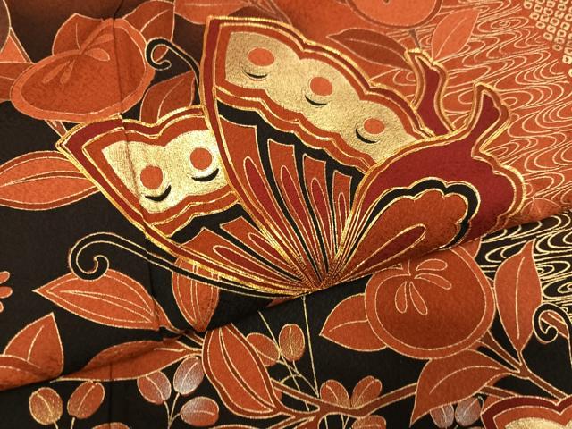 平和屋着物●豪華振袖　駒刺繍　花蝶文　暈し染め　金銀彩　正絹　逸品　AABL0621ph