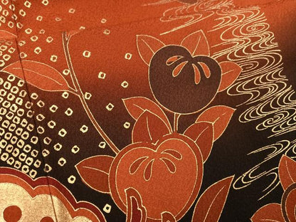 平和屋着物●豪華振袖　駒刺繍　花蝶文　暈し染め　金銀彩　正絹　逸品　AABL0621ph
