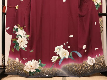 平和屋着物●豪華振袖　花蝶文　暈し染め　金彩　正絹　逸品　AABL0622ph