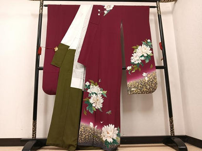 平和屋着物●豪華振袖　花蝶文　暈し染め　金彩　正絹　逸品　AABL0622ph
