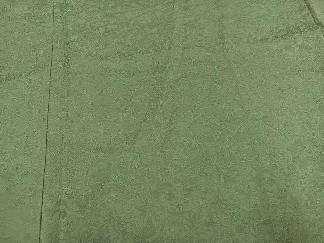 平和屋着物●豪華振袖　草花地紋　色無地　柳茶色　さが美扱い　正絹　逸品　AABL0627ph