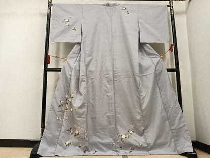 平和屋着物●白山紬　訪問着　友禅　作家物　枝花文　ロング丈　正絹　逸品　AABL0628ph