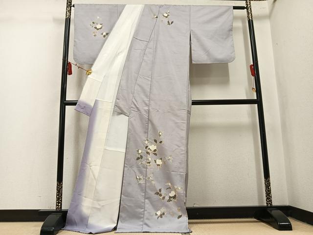 平和屋着物●白山紬　訪問着　友禅　作家物　枝花文　ロング丈　正絹　逸品　AABL0628ph