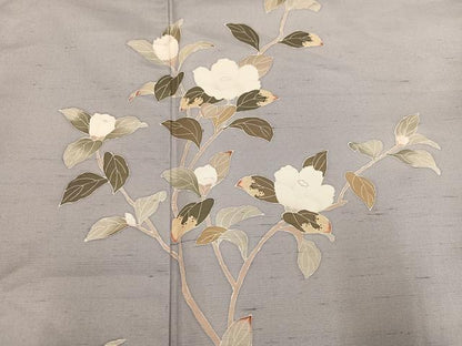平和屋着物●白山紬　訪問着　友禅　作家物　枝花文　ロング丈　正絹　逸品　AABL0628ph