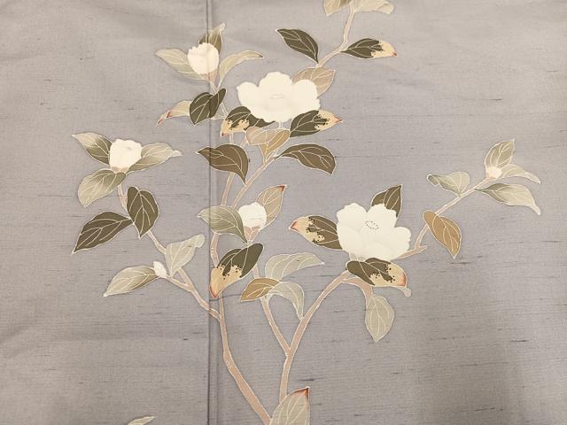 平和屋着物●白山紬　訪問着　友禅　作家物　枝花文　ロング丈　正絹　逸品　AABL0628ph