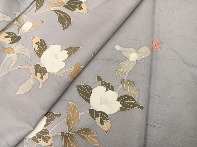 平和屋着物●白山紬　訪問着　友禅　作家物　枝花文　ロング丈　正絹　逸品　AABL0628ph