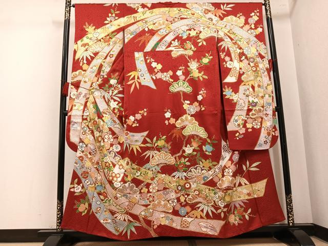 平和屋着物●創業460年・千總　振袖　駒刺繍　吉祥花宝尽くし　金彩　正絹　逸品　AABL0632ph