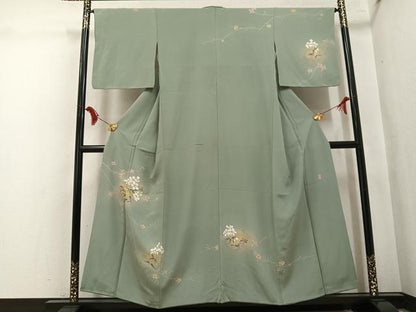 平和屋着物●訪問着　作家物　枝花文　暈し染め　金彩　正絹　逸品　AABL0633ph
