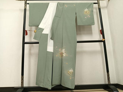 平和屋着物●訪問着　作家物　枝花文　暈し染め　金彩　正絹　逸品　AABL0633ph